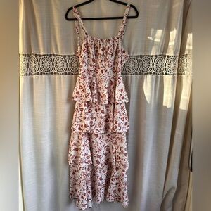 Floral Tiered Maxi Dress in White and Rust